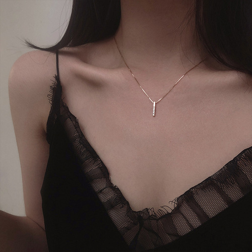 s925 silver long geometric necklace female Korean version clavicle chain simple and generous internet celebrity temperament personality student fresh