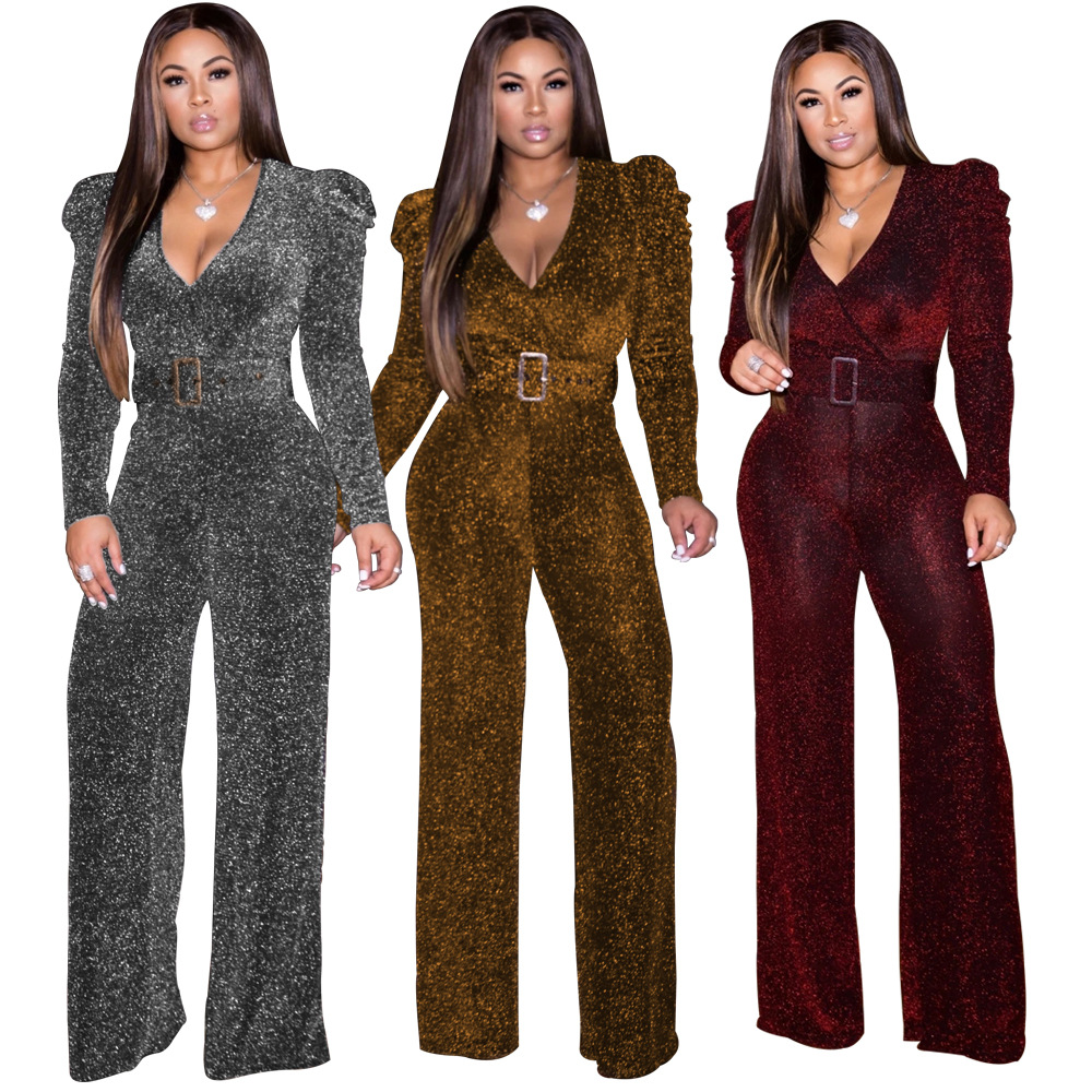 fashion sexy deep V-neck long-sleeved jumpsuit NSSJW58908