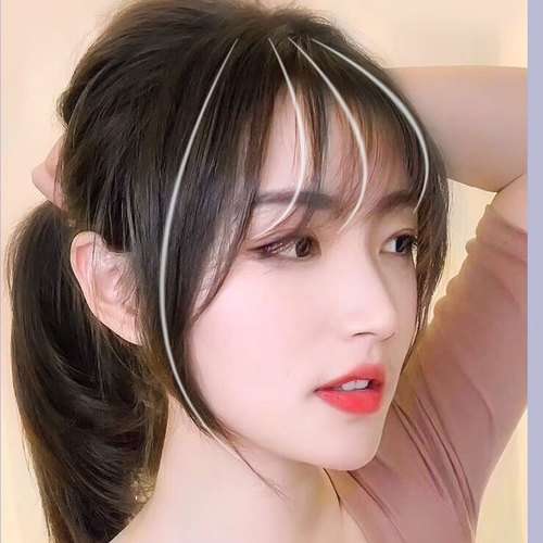 Internet celebrity French eight-character bangs wig piece for women with diagonal flow and middle parting natural air fake bangs