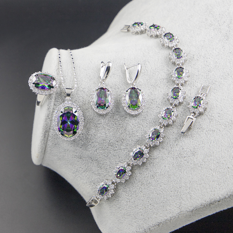 Elegant Fashion Geometric Copper Inlay Zircon Jewelry Set 4 Piece Set