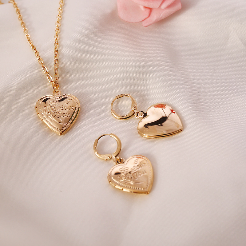 Simple open heart-shape copper necklace earring set