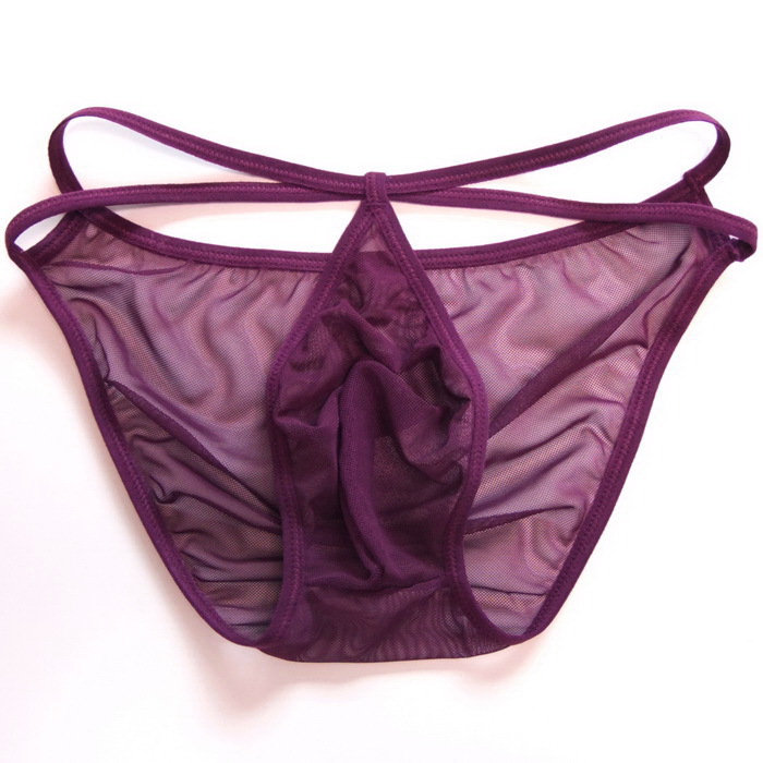 Ultra-thin seamless transparent mesh men's underwear stretch sexy briefs fun thong T-pants 2132