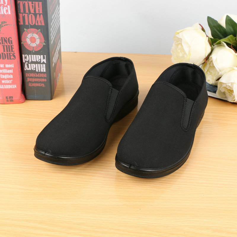 國途老北京布鞋 正品囯途舒適休閑壹腳蹬經典黑布鞋松緊口工裝鞋