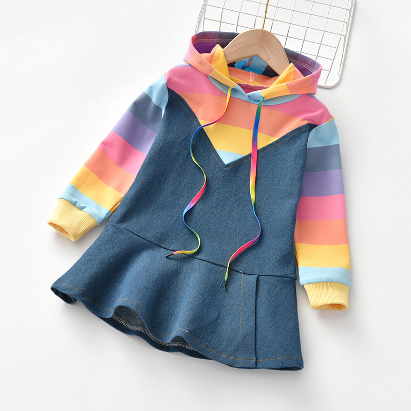 Girls dress Autumn 2019 new pattern Little Girl Rainbow Long sleeve Wei Yi skirt children Western style Denim skirt
