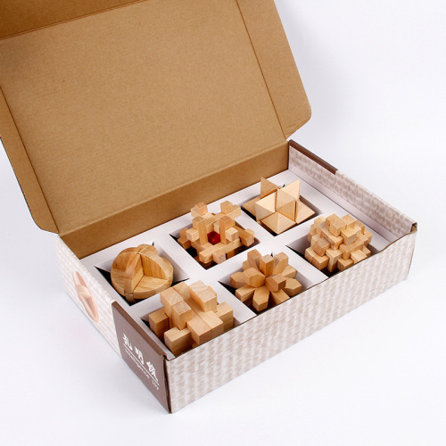 Children's leisure educational wooden toys Kongming lock Luban lock six-piece set unlocking toys wholesale