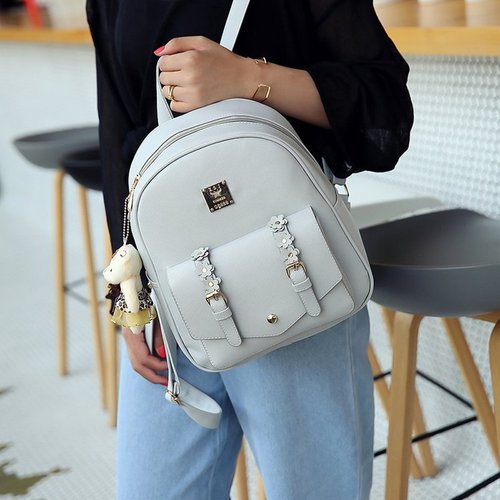 New Korean style flower belt PU three-piece backpack multi-purpose backpack student school bag casual versatile women's bag