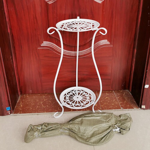 60# Manufacturer Wholesale European Style Iron Wrought Flower Stand Double Layer Indoor Plant Pot Stand Balcony Outdoor Floor Standing End Table