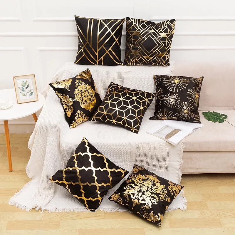 18'' Cushion Cover Pillow Case Personalized and creative black super soft velvet gilt holding pillow cover leaf bronzing pillow sofa cushion cover