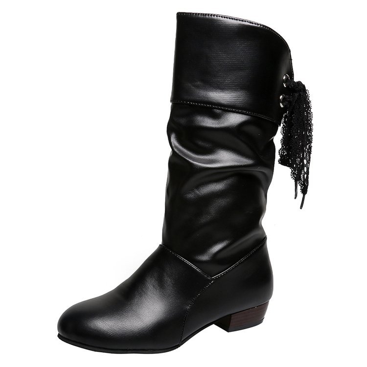 Independent station wise foreign trade large size low heel thick heel leather boots woman