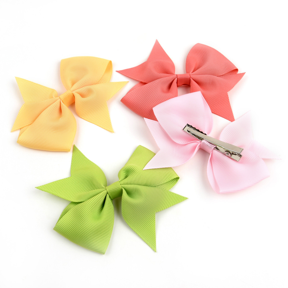 Fashion 40-color Solid Color Bow Ribbed Ribbon Fishtail Hairpin Hair Accessory display picture 3