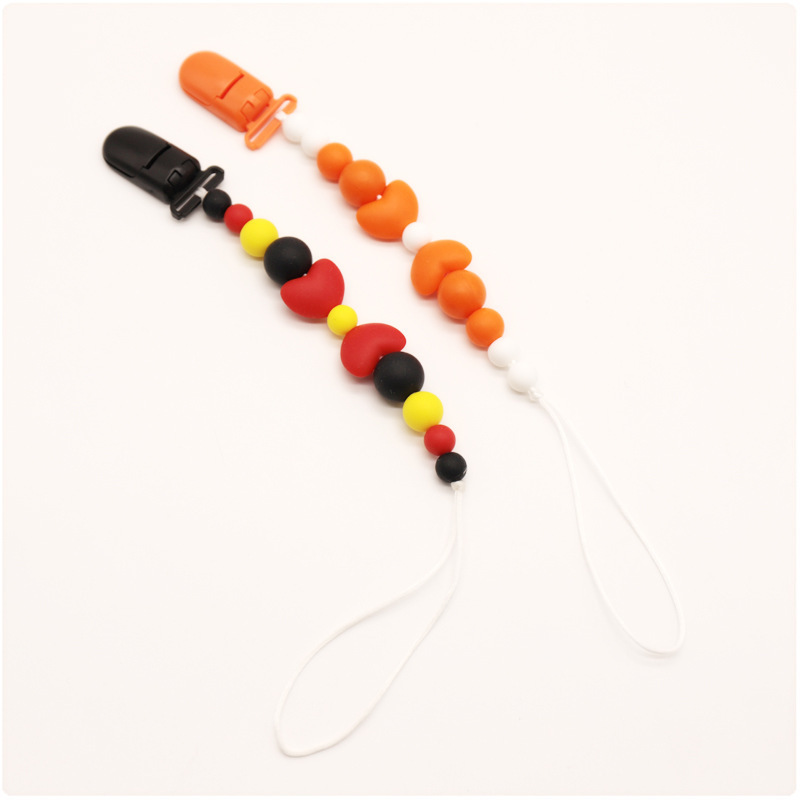 外星人儿童 硅胶爱心珠DIY宝宝磨牙链心形奶嘴绳手工串珠防掉夹