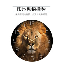 CC098创意动物狮子挂钟亚克力材质UV打印时钟客厅装饰亚马逊