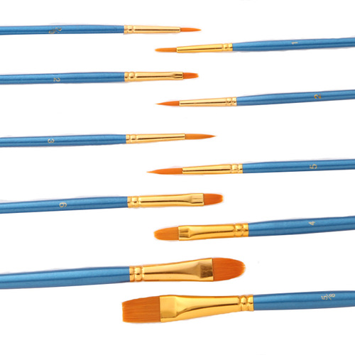 Cross-border watercolor brushes 10 pearlescent blue nylon hair brushes gouache oil brush set