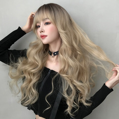 Amazon's new golden big wave wig for women with long hair European and American style long curly hair air bangs full headgear wholesale