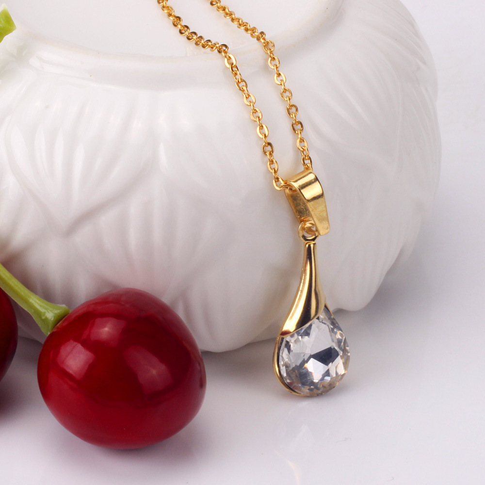 Fashion Water Droplets Stainless Steel Plating Zircon Earrings Necklace 1 Set