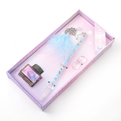 Dream Catcher Glass Pen Diamond Colorful Gift Box Set Signature Pen Business Gift Glass Pen Student Use Ballpoint Pen