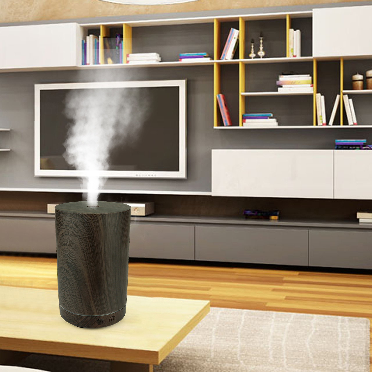 深色木纹圆柱加湿器