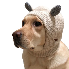 Hot selling new pet headgear autumn and winter rabbit ears plus velvet knitted large dog golden retriever warm windproof hat
