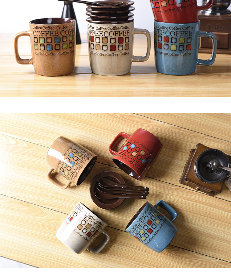 复古个性手绘欧式酒桶马克杯咖啡杯陶瓷杯子大容量水杯瓷杯带盖勺