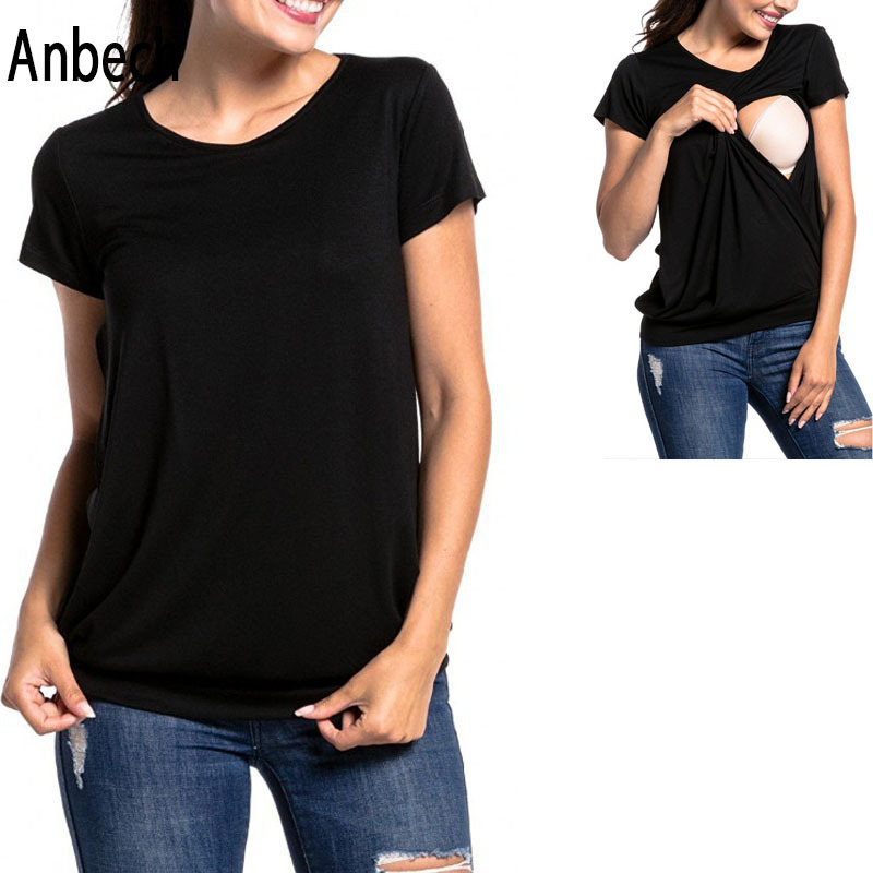 AliExpress summer European and American fashion explosion maternity nursing clothes T-shirt hot round neck short sleeve women's top AA