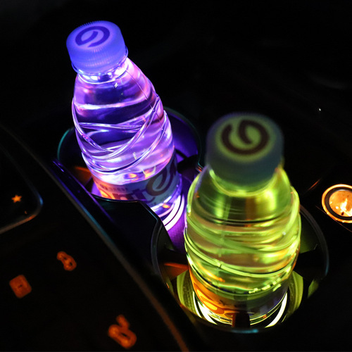 Car luminous water coaster USB charging seven-color LED anti-slip coaster car supplies car interior atmosphere light
