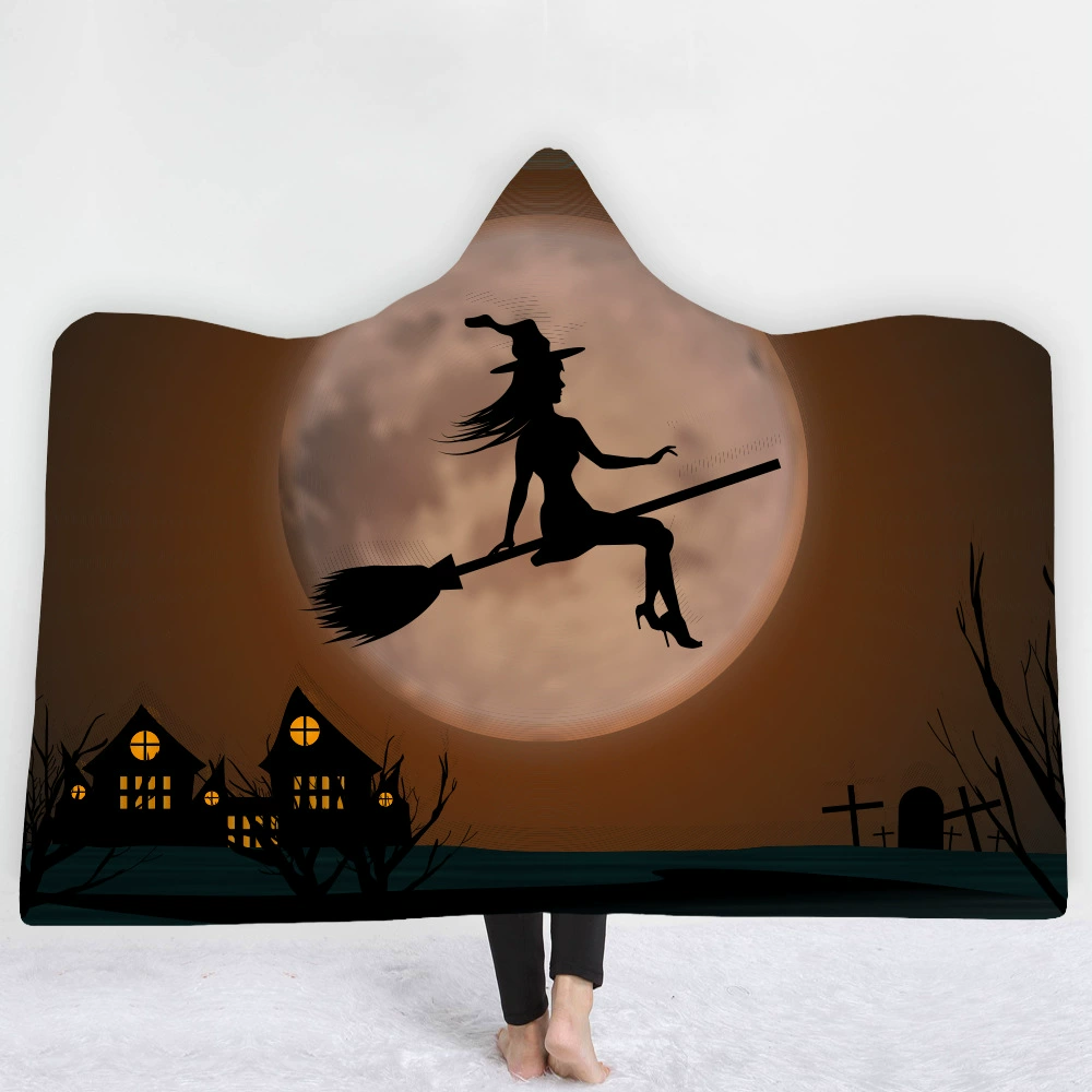 Вышивка 2 дня вышивка волос Хэллоуин Мода цифровая печать одеяло с капюшоном одеяло плащ утолщенный двойной слой