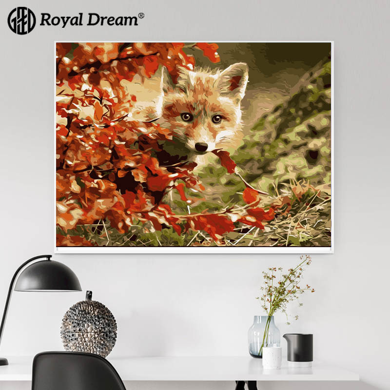 跨境一件代数字油画diy狐狸动物油画客厅装饰画速卖通手绘油画|ms