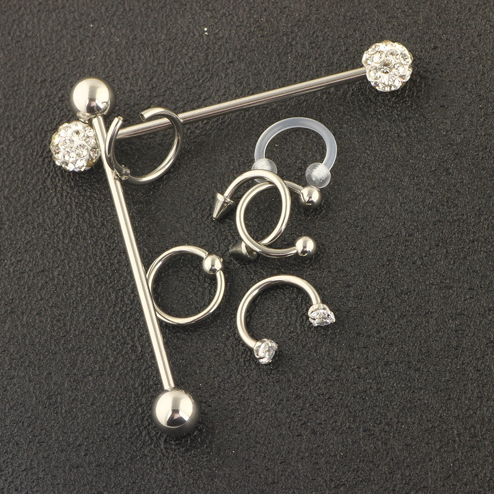 8-Piece Body Piercing Jewelry Set Nose Ring Eyebrow Lip Labret Long Bar Industrial Earrings Stainless Steel detail image 10