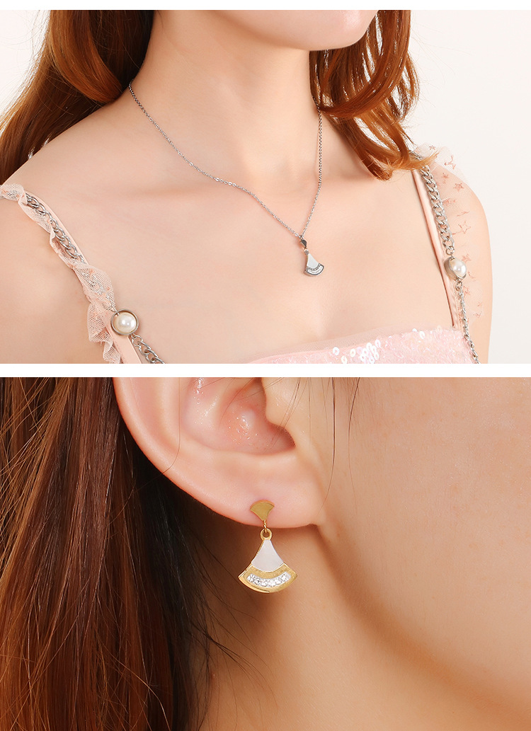 Japanese and Korean Fashion u0026 Trend Stainless Steel Fan Shell Necklace Earrings Combination Set 