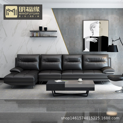 意式極簡真皮沙發頭層牛皮 現代簡約牛皮沙發組合 後現代輕奢沙發
