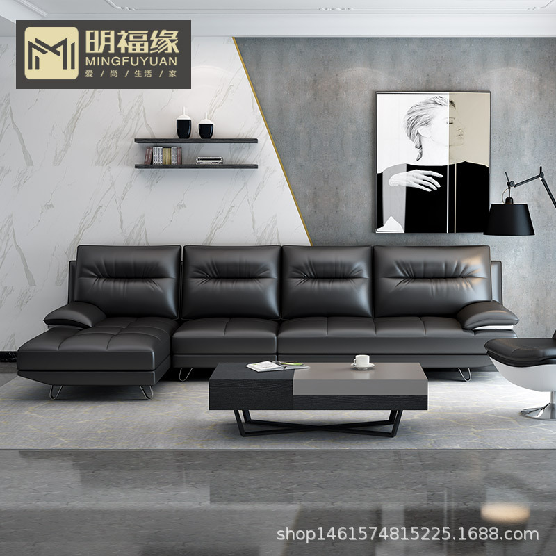 意式極簡真皮沙發頭層牛皮 現代簡約牛皮沙發組合 後現代輕奢沙發