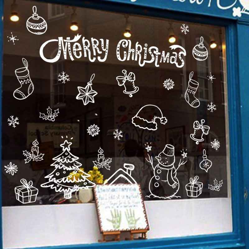 商场店铺圣诞节装饰橱窗贴玻璃贴纸墙贴雪花圣诞雪人墙贴xmas105