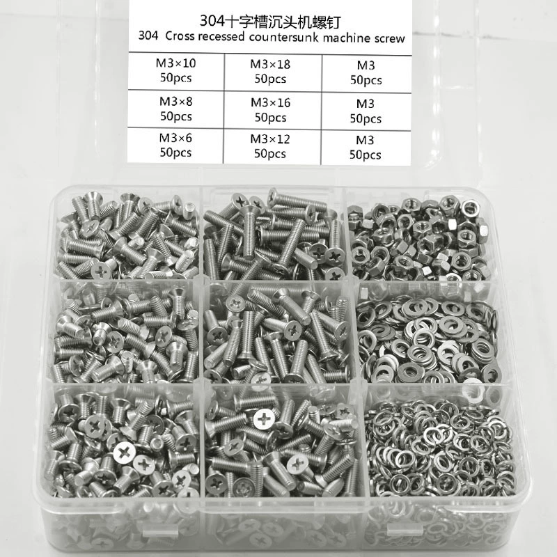 304 крестообразный утопленный крепежный винт из нержавеющей стали с потайной головкой и плоской подушечкой, пружинная накладка, гайка, комбинированный костюм 450 шт.