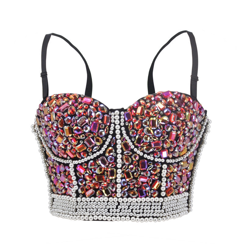 Nightclub Rhinestone Wrapped Chest  jazz dance  bra tops for women Bar Belly Underwear Bra Performance Costume DS Performance Bra