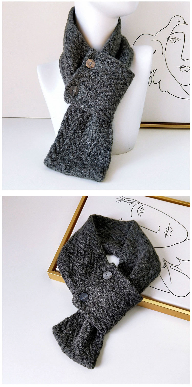 Button Solid Color Scarf Long Knitted Woolen Scarf Student Warm Bib Fashion display picture 1