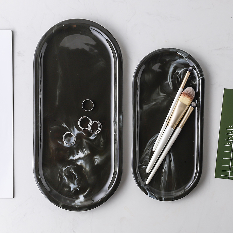 Nórdico simple luz de lujo bandeja de cerámica tinta mármol joyería bandeja almacenamiento bandeja oro borde placa de cerámica