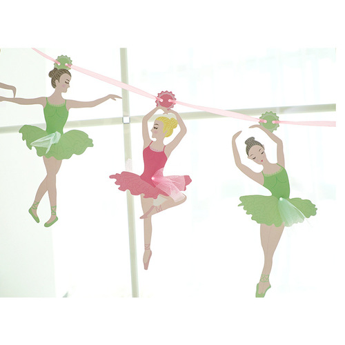 新款芭蕾女孩创意生日拉旗儿童派对布置纸花装饰宝宝周岁横幅装扮