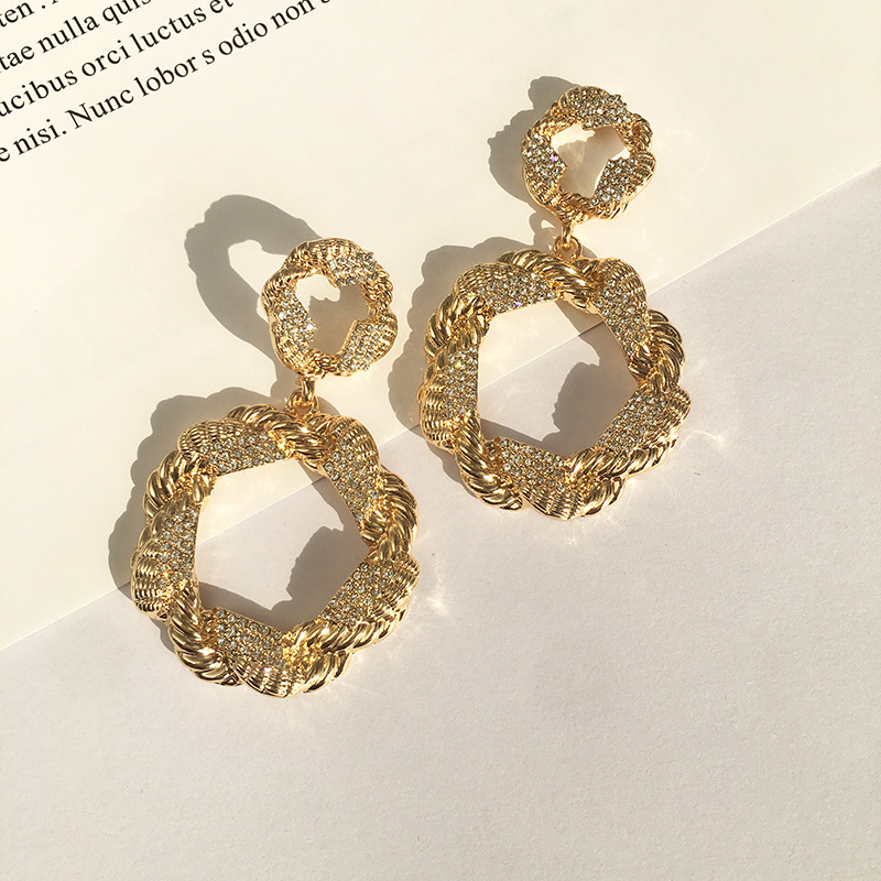 Fashion Geometric Alloy Plating Artificial Rhinestones Earrings 1 Pair display picture 3