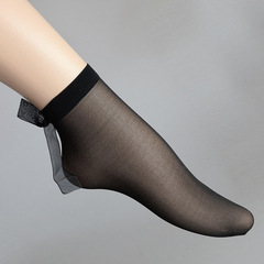 韓版夏季超薄短絲襪蝴蝶結後豎線提花女短襪短筒防勾絲襪子