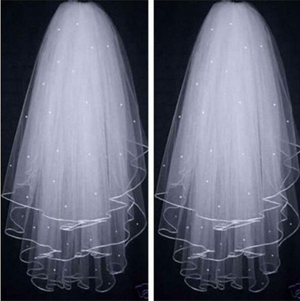 Factory wholesale bridal veil new cover veil accessories three-layer ribbon edge ribbon edge sticky bead belt comb