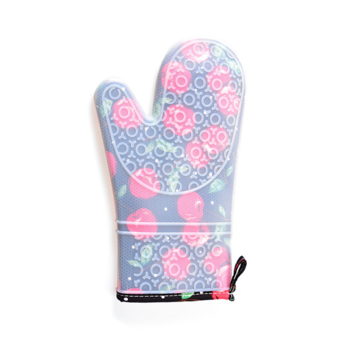 Floral Print Round Edge Long Handle High-Temperature Proof Protective Gloves Microwave Safe Patterned Panda Oven Insulating Silicone Gloves