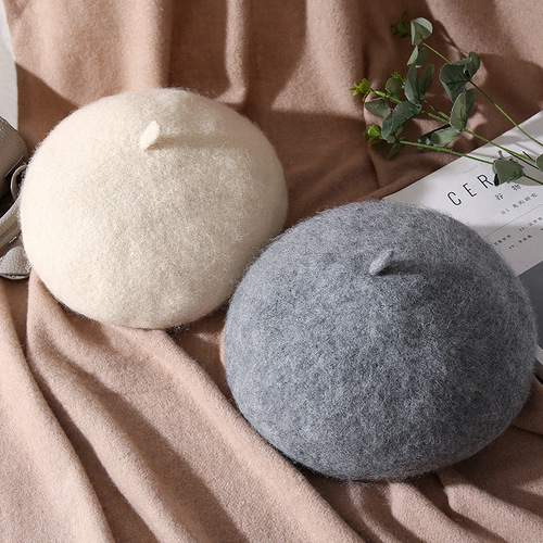 Wool Hat Women's Autumn and Winter Cashmere Beret Korean Style Japanese Versatile Woolen British Internet Celebrity Same Style Painter Hat