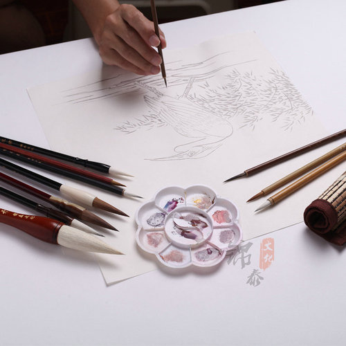 Jintai Culture Chinese Painting Set and Wolf Hair Sheep Hair Dou Brush Student Calligraphy Practice Brush Study Four Treasures Set