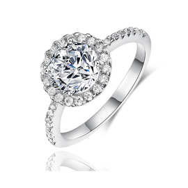 跨境爆款配饰 欧美微镶满钻八心八箭圆形女士订婚戒指 wish亚马逊