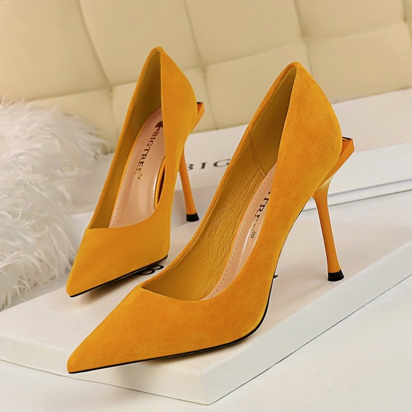 Fashionable sexy slim slim-heeled high-heeled suede shallow pointed  
