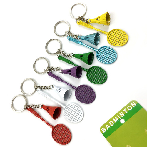 Creative new and unique colorful badminton keychain pendant simulation alloy badminton racket pendant event small gift
