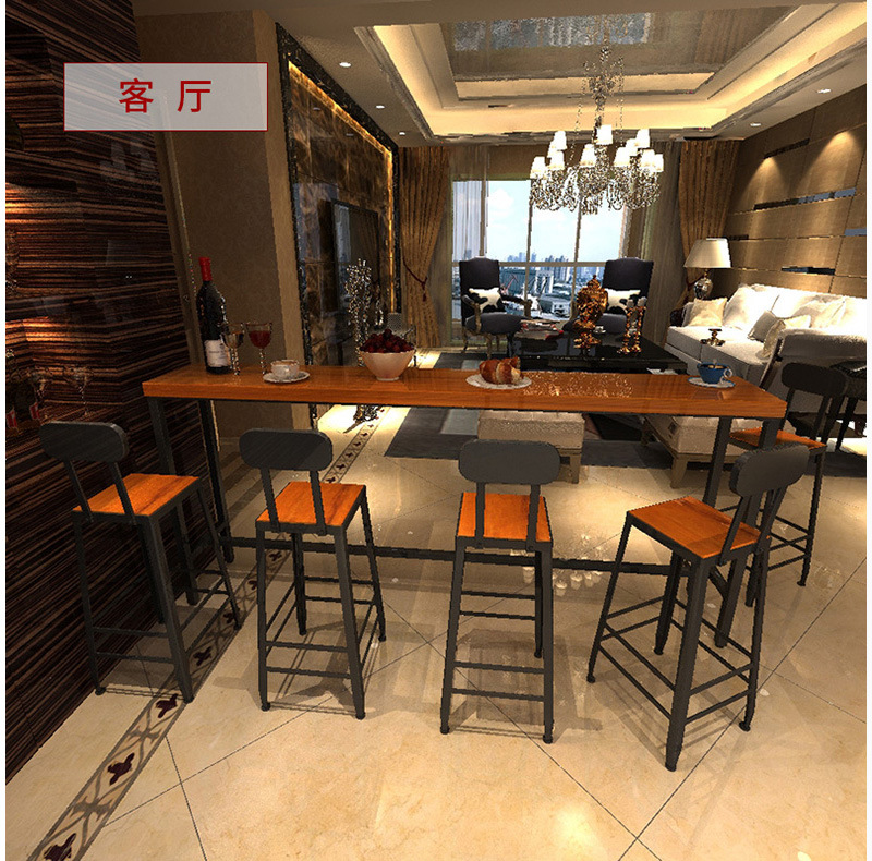 工业风实木吧台桌 家用靠墙长条吧台桌椅 酒吧咖啡厅铁艺高脚桌-阿里巴巴