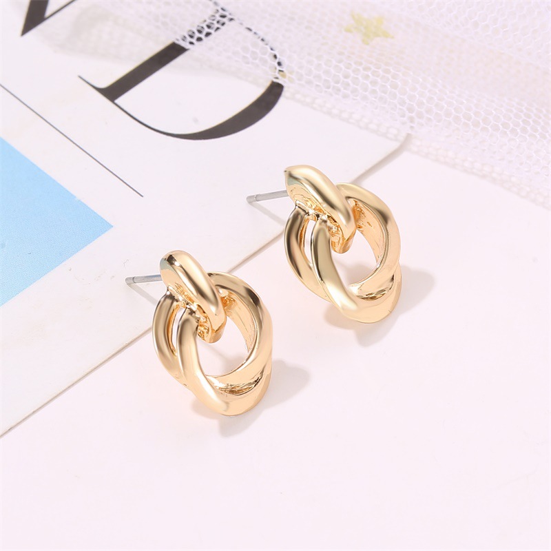 Textured Double Metal Winding Earrings Temperament Circle Knot Earrings Women display picture 5