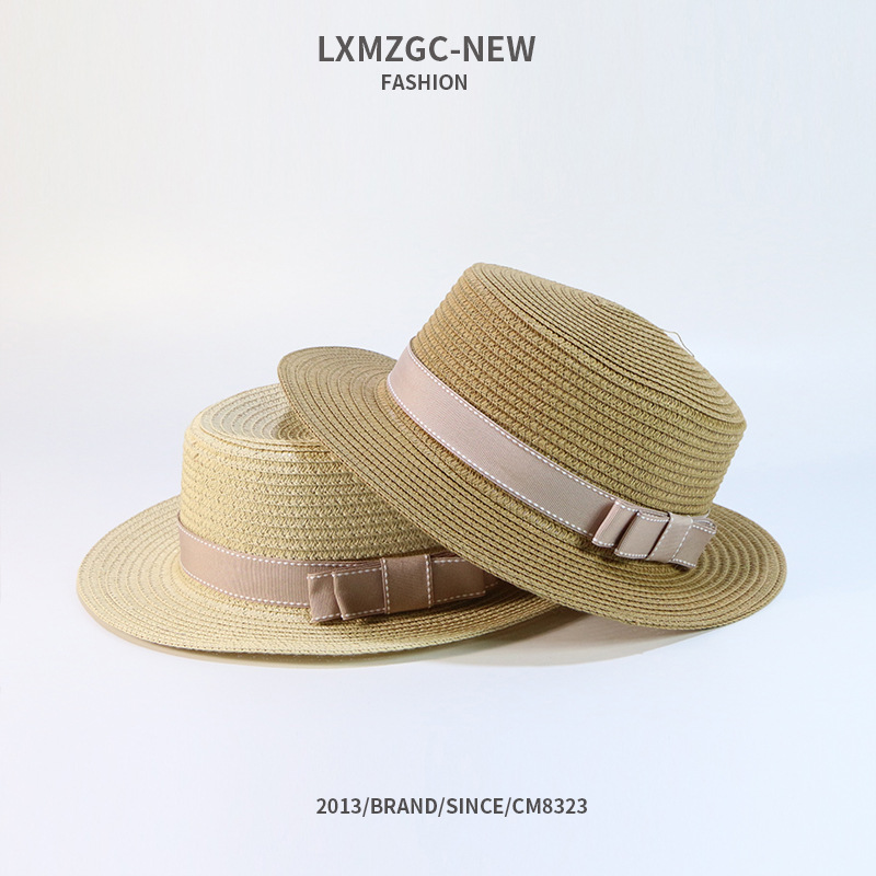 Summer Casual Sunscreen Flat Bow Woven Parent-child Straw Hat display picture 2