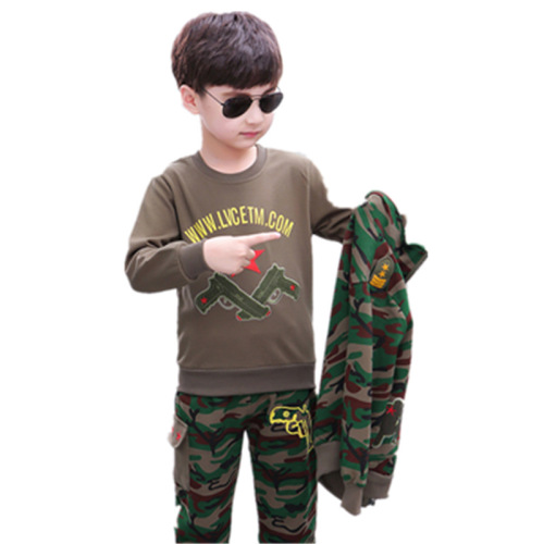 Children's Camouflage Fall Long Sleeve Set for Older Children, Fashion Three-Piece Set, Military Training Boys' Stylish Kids' Outfit, Children's Suit